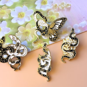 Moon Sun Butterfly Flowers Snake Enamel Pin | Cute Badge Pin | Lapel Pin | Collar Pin | Brooch Accessory | Enamel Pin Set | Gift for Her/Him