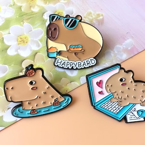 Lovable Capybara Enamel Pin | Cute Animal Badge Pin | Lapel Pin | Collar Pin | Brooch Accessory | Enamel Pin Set | Gift for Her/Him