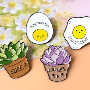 Egg and Succulent Potted Enamel Pin | Funny Badge Pin | Lapel Pin | Collar Pin | Brooch Accessory | Enamel Pin Set | Gift for Her/Him