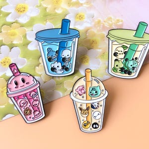 Cute Bubble Tea Enamel Pin | Small Animal Badge Pin | Lapel Pin | Collar Pin | Brooch Accessory | Enamel Pin Set | Gift for Her/Him