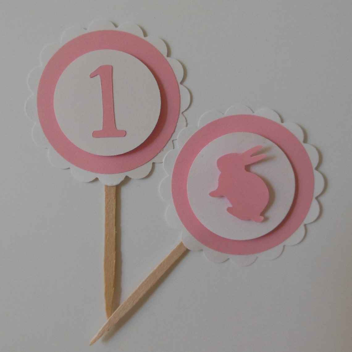 1st Birthday Cupcake Toppers Pink and White Girl Birthday | Etsy
