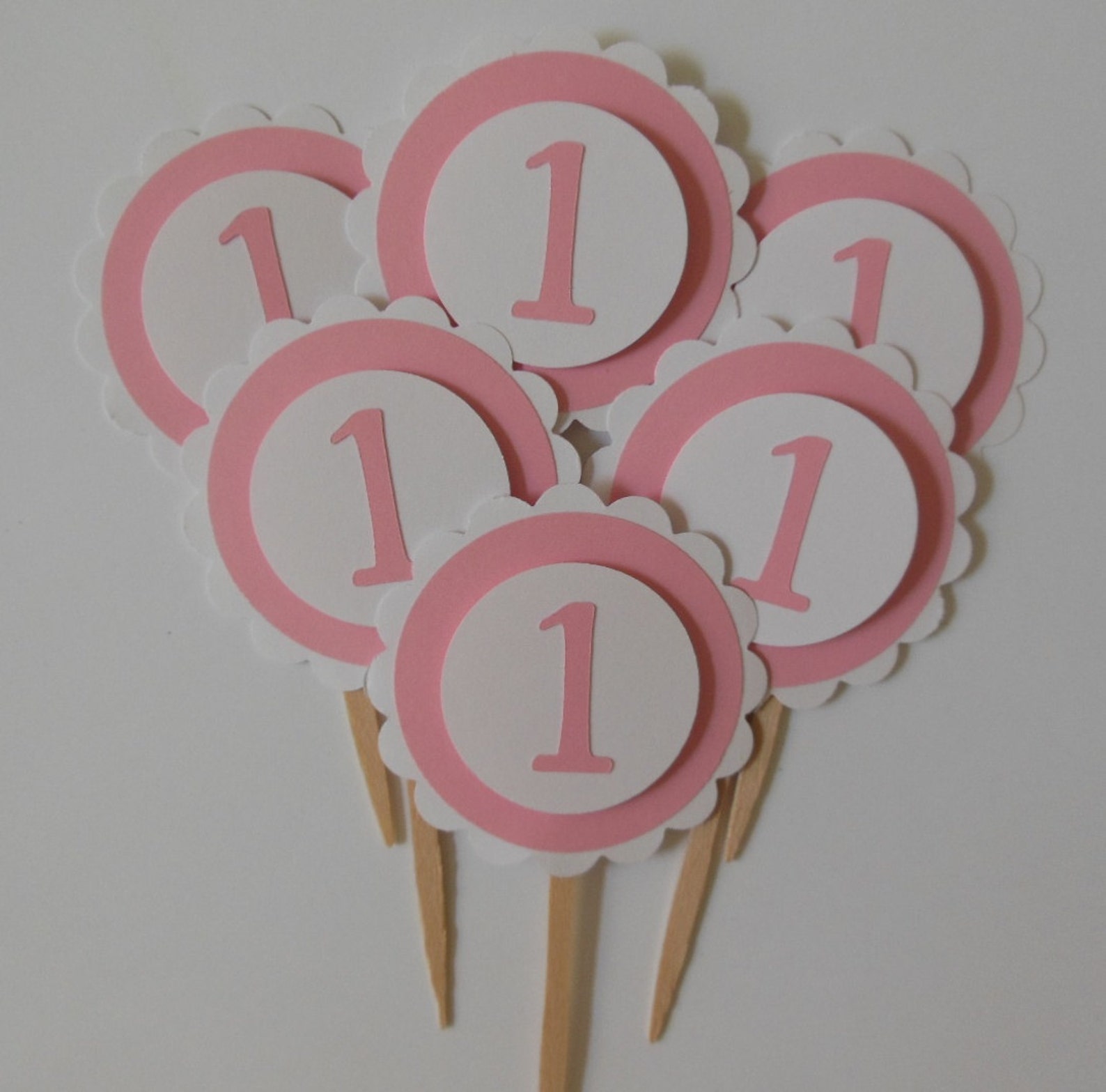 1st Birthday Cupcake Toppers Pink and White Girl Birthday | Etsy