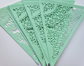 Mint Green Die Cut Pennants - Doily Design - DIY Garland - 12 Pieces