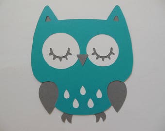 Owl Cutout - Teal, White and Gray - Birthday Party Decoration - Baby Shower Decorations - Set of 1