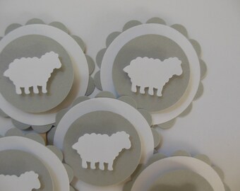 Sheep or Lamb Cupcake Toppers - Gray and White - Birthday Parties - Baptisms - Baby Showers - Set of 12