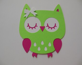 Owl Cutout - Lime Green, White and Pink - Girl Birthday Party Decoration - Girl Baby Shower Decorations - Set of 1