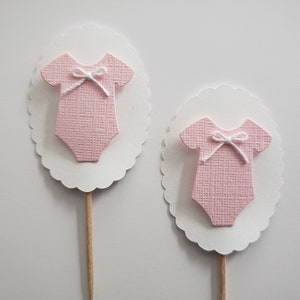 Baby Outfit Cupcake Toppers Pink and White Girl Baby Shower Decorations Gender Reveal Decorations Set of 6 image 1