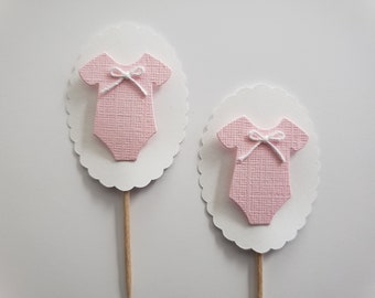 Baby Outfit Cupcake Toppers - Pink and White - Girl Baby Shower Decorations - Gender Reveal Decorations - Set of 6