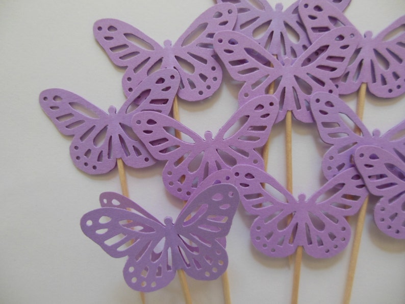 Butterfly Cupcake Toppers Lavender Butterlies Bridal Etsy