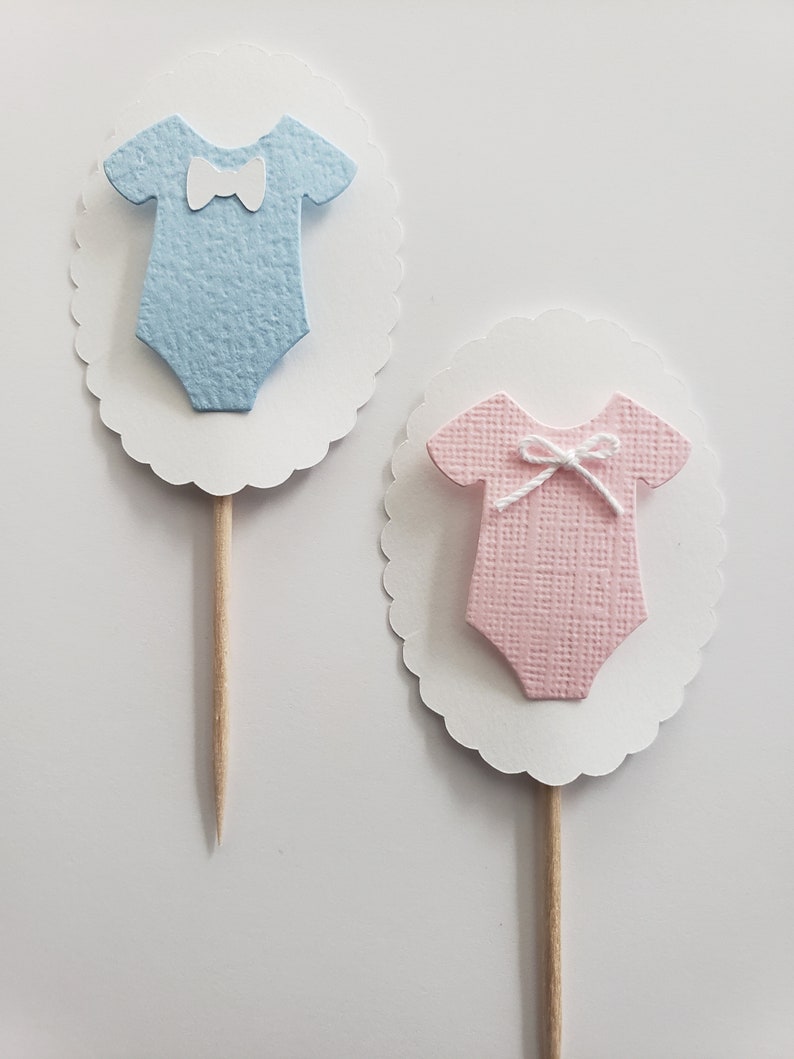 Baby Outfit Cupcake Toppers Pink and White Girl Baby Shower Decorations Gender Reveal Decorations Set of 6 image 3