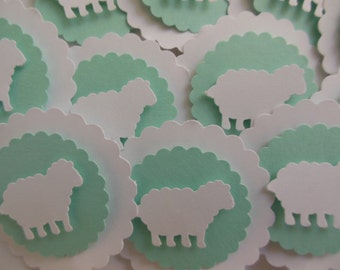 Sheep Cupcake Toppers - Mint Green and White - Gender Neutral - Baby Shower Decorations - Baptisms - Birthday Decorations
