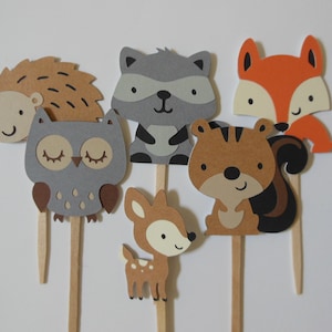 Woodland Forest Animal Cupcake Toppers - Child Birthday Party Decorations - Gender Neutral Baby Shower Decoratipns - Set of 6