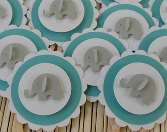 Elephant Cupcake Toppers - Gray, White and Teal - Gender Neutral - Baby Showers - Birthday Party Decorations - Set of 12