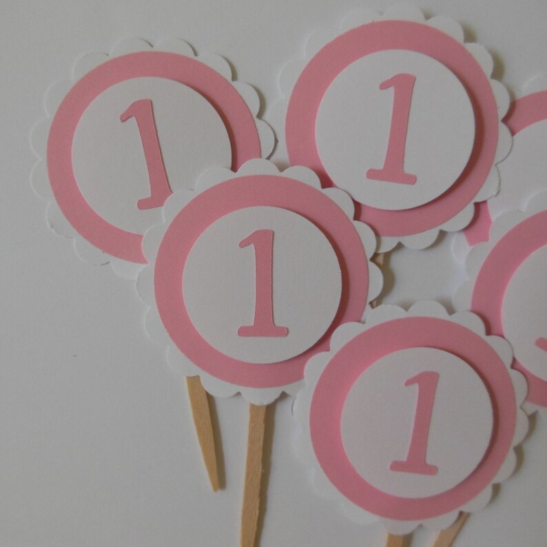 1st Birthday Cupcake Toppers - Pink and White - Girl Birthday ...