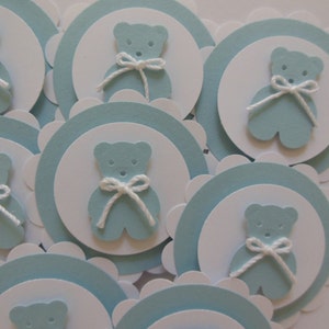 Teddy Bear Cupcake Toppers Blue and White Boy Baby Shower Boy Birthday Party Decorations Set of 12 image 1