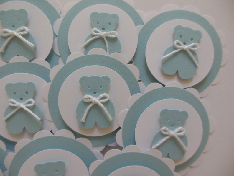 Teddy Bear Cupcake Toppers Blue and White Boy Baby Shower Boy Birthday Party Decorations Set of 12 image 1