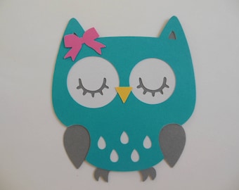 Owl Cutout - Teal, White and Gray - Birthday Party Decoration - Baby Shower Decorations - Set of 1