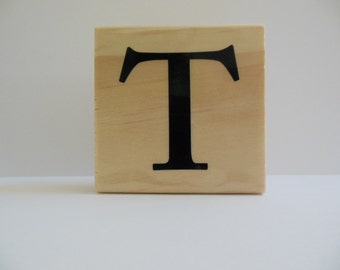 READY TO SHIP - Letter T Rubber Stamp - Black and White Collection - Wood Mounted Stamp - Initial Stamp - Monogram Stamp - Alphabet Stamp