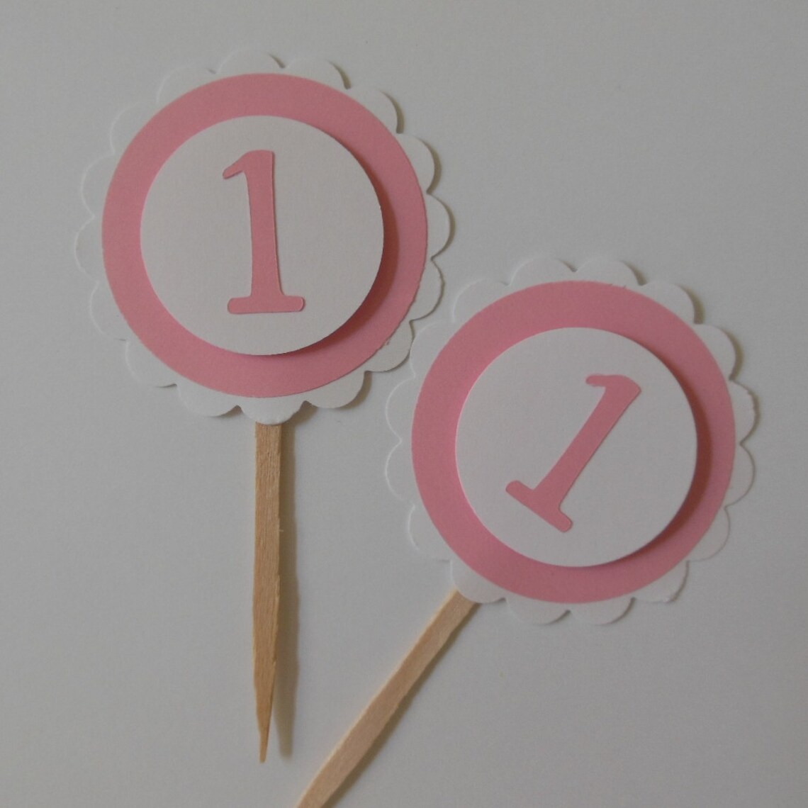1st Birthday Cupcake Toppers Pink and White Girl Birthday | Etsy