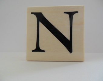 Letter N Rubber Stamp - Autumn Bouquet Collection - Wood Mounted Rubber Stamp - Alphabet Letter N Stamp