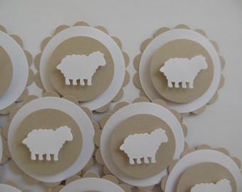 Sheep or Lamb Cupcake Toppers - Tan and White - Birthday Parties - Baptisms - Baby Showers - Set of 12