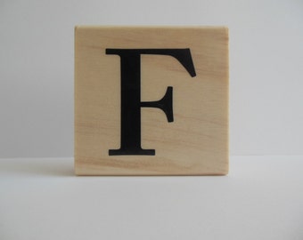 Letter F Rubber Stamp - Black and White Collection - Wood Mounted Rubber Stamp - Alphabet Letter F Stamp