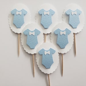 Baby Outfit Cupcake Toppers - Blue and White - Boy Baby Shower Decorations - Gender Reveal Decorations - Set of 6