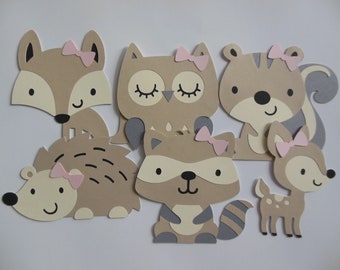 Woodland Forest Animal Cutouts - Girl Birthday Party Decorations - Girl Baby Shower Decorations - Photo Props - Set of 6