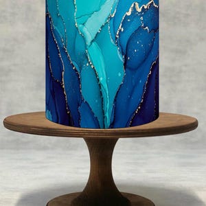 Turquoise and Navy Blue Marble Cake Wrap and Edible Topper | Luxury Gold Accent Icing or Wafer Paper Decoration for Weddings,Birthdays!103