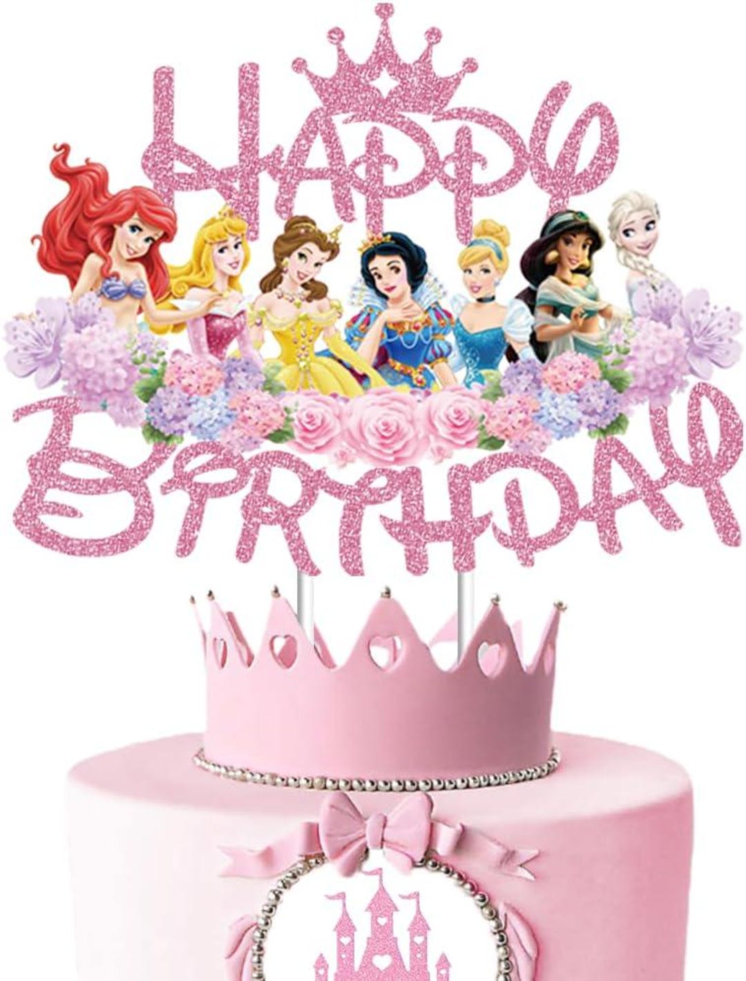 Glittery Pink Princess Cake Topper for Girls - Birthday Decoration ...
