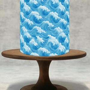 Blue Ocean Waves Edible Cake Wrap and Topper | Sea Theme Cake Decoration Printed on Icing or Wafer Paper | Beach Wedding Birthday Cake!106