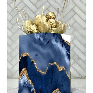 Edible Marble Gold Blue Cake Wrap Photo Edible Cake Border ICING/WAFER !