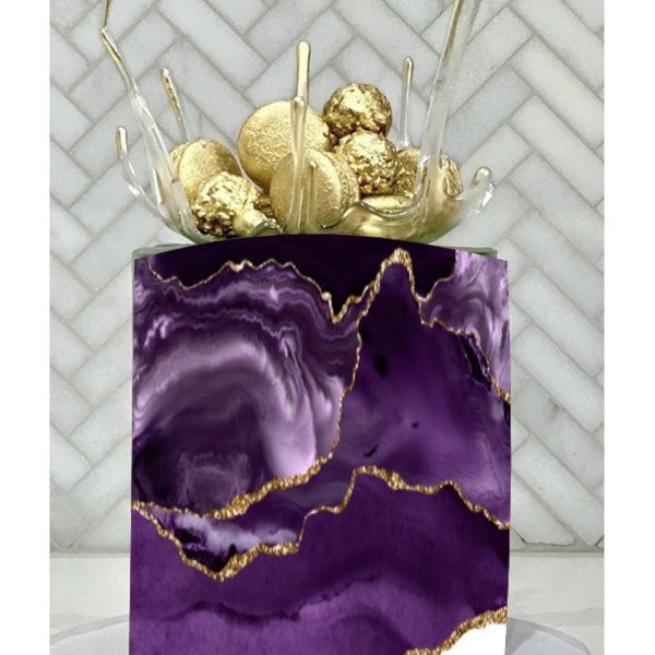 Edible Marble Gold Purple Cake Wrap Photo Edible Cake Border ICING/WAFER !