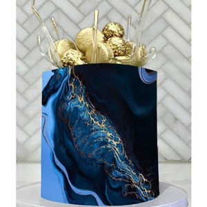 Edible Marble Gold Blue Cake Wrap Photo Edible Cake Border ICING/WAFER !
