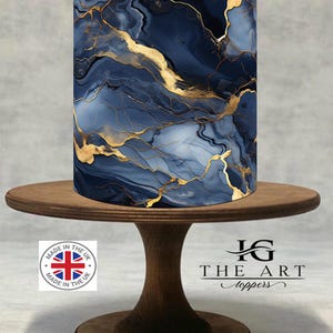 Edible Marble Blue and Gold Cake Wrap Photo Edible Cake Border ICING/WAFER !!!007