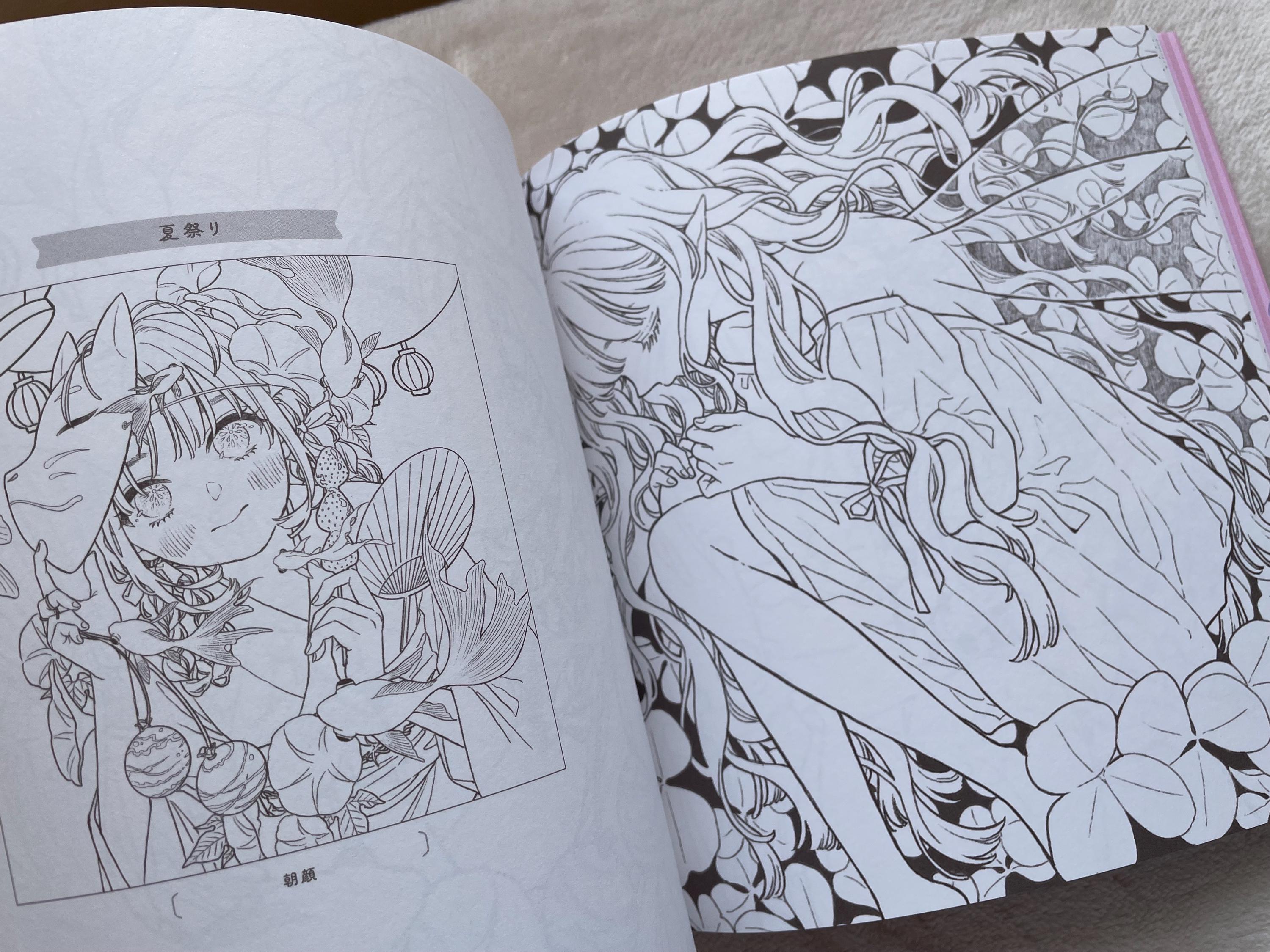 A Coloring Book of a Graceful Girl and Beautiful Flowers