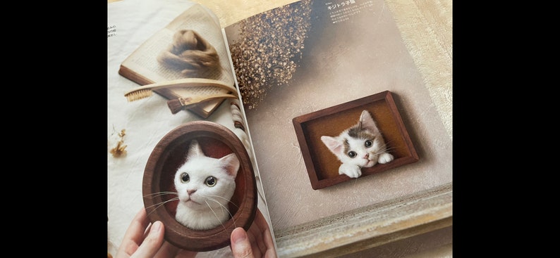 Portrait d'un chat en feutre de laine Comment faire WAKUNEKO Livre d'artisanat japonais image 2