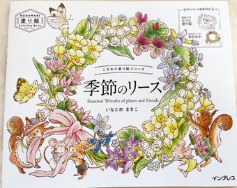 Seasonal Wreaths of plants and friends - Japanese Coloring Book