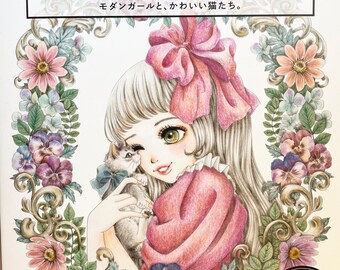 Livre de coloriage filles et chats modernes Nelco Neco - Livre de coloriage japonais