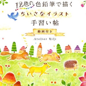 Arelier Rili Libro de lecciones de ilustración con 12 lápices de colores - Libro de arte japonés