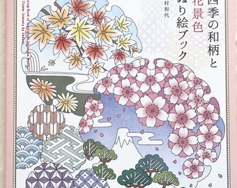 Traditional Japanese Flowers and Scenery in Four Seasons Coloring Book - Japanese Coloring Book