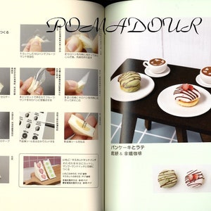 May include: A step-by-step guide on how to make miniature cakes and lattes. The image shows a close-up of the process of making the cakes and lattes, with text in Japanese describing the steps.