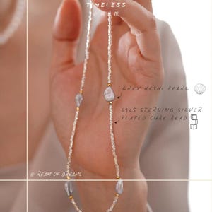 Grey Lustrous Keshi Pearl Necklace & Baroque Pearl Choker, Summer Jewelry Gift for Her, Adjustable Extender, Bridesmaids Gift