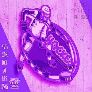 Hockey SVG Design, Sport Laser Cut, Cricut Layered, Hockey Player Svg, Glowforge Template, Digital Download File, Paper Cutting Art
