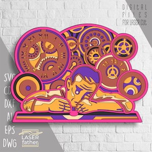 Watch Maker SVG, Pliki gotowe do obróbki laserowej, Szablon warstwowy, Zębatka DXF, Wektor zębatki, Sztuka Steampunk, Pobieranie cyfrowe, Cięcie papieru 3D