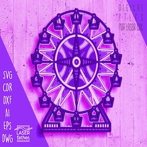 Ferris Wheel SVG, Carnival Designs, Theme Park SVG, Multilayer Laser Cut File, Glowforge Designs, Paper Cutting Templates, Digital Files