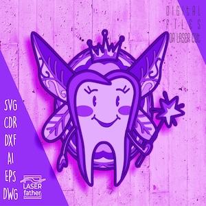 Hada de los Dientes SVG, Diseños Dentales, Dentista PNG, Diente Cortado a Láser, Descarga Instantánea, Papercut en Capas, Manualidades con Cricut, Archivos Glowforge