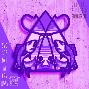 Fishing SVG, Fisherman DXF, Fish Laser Cut File, 3D Cricut Design, Layered Paper Cut, Instant Download, Glowforge Projects