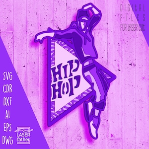 Hip Hop Tanz SVG, Tänzer Silhouette, Breakdance zwar, Laser-bereite Dateien, Multilayer Cricut, Sperrholz schneiden, Glowforge Designs, CNC-Fräser