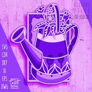 Jardinage SVG, fichier laser pour arrosoir, modèles de superposition, plantes DXF, fleurs de jardin PNG, téléchargement numérique, projets Cricut, découpe laser